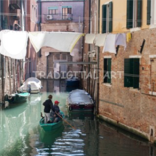 Clotheslines in Venice Canal with Boat in the Jew Ghetto