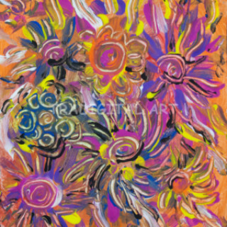 Fluid Flower Composition on Orange Abstraction - Tradigital Art